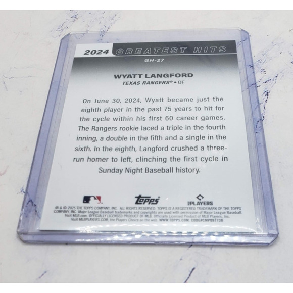 2025 Topps Series 1 - 2024 Greatest Hits Wyatt Langford Texas Rangers #GH-27 - Picture 4 of 4